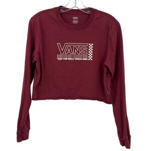 Vans Off The Wall Logo Long Sleeve Crop Top Women's S Burgundy Skater Streetwear